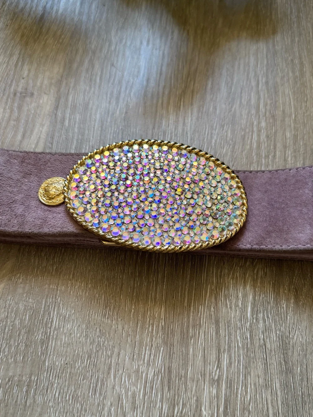 Y2K Pink Suede Rhinestone Buckle Belt Western Cowgirl McBling
